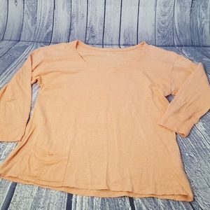 Eileen Fisher Peach Linen 3/4 Sleeve Top, Small